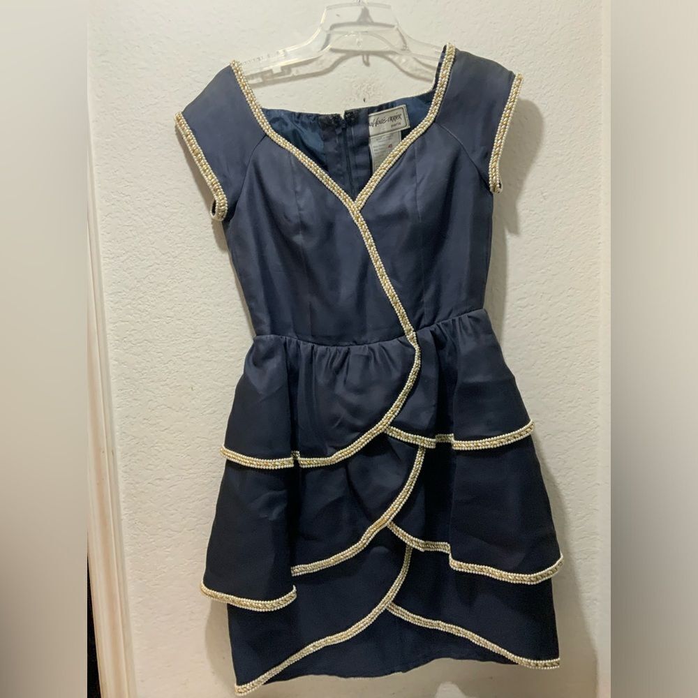 Paul Louis Orrier France vintage dress  silk blue   Size 42 / 10 embellished